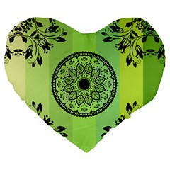 Green Grid Cute Flower Mandala Large 19  Premium Heart Shape Cushions by Magicworlddreamarts1