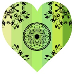 Green Grid Cute Flower Mandala Wooden Puzzle Heart