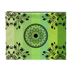 Green Grid Cute Flower Mandala Cosmetic Bag (xl) by Magicworlddreamarts1