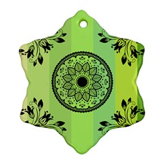 Green Grid Cute Flower Mandala Ornament (snowflake) by Magicworlddreamarts1