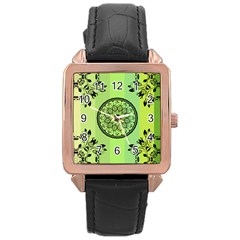 Green Grid Cute Flower Mandala Rose Gold Leather Watch  by Magicworlddreamarts1