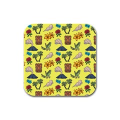 Tropical Island Tiki Parrots, Mask And Palm Trees Rubber Square Coaster (4 Pack)  by DinzDas