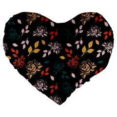 Rose Floral Large 19  Premium Flano Heart Shape Cushions by tmsartbazaar