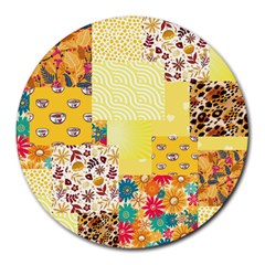Yellow Floral Aesthetic Round Mousepads by designsbymallika