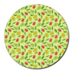 Vector Fruits pattern, pastel colors, yellow background Round Mousepads