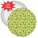 Vector Fruits pattern, pastel colors, yellow background 3  Buttons (100 pack) 