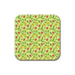 Vector Fruits pattern, pastel colors, yellow background Rubber Coaster (Square) 