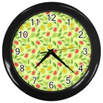 Vector Fruits pattern, pastel colors, yellow background Wall Clock (Black)