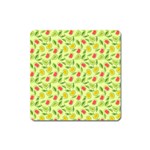 Vector Fruits pattern, pastel colors, yellow background Square Magnet