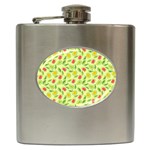 Vector Fruits pattern, pastel colors, yellow background Hip Flask (6 oz)