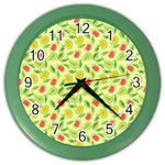 Vector Fruits pattern, pastel colors, yellow background Color Wall Clock