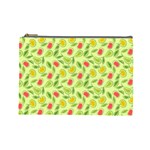 Vector Fruits pattern, pastel colors, yellow background Cosmetic Bag (Large)