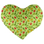 Vector Fruits pattern, pastel colors, yellow background Large 19  Premium Heart Shape Cushions