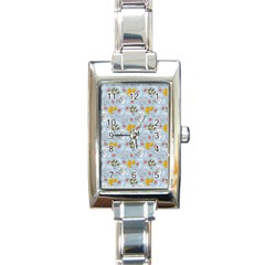 Blue Florals Rectangle Italian Charm Watch by designsbymallika