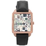 Mosaic Print Rose Gold Leather Watch 