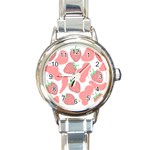 Strawberry Cow Pet Round Italian Charm Watch Front