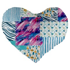 Blue Wavespastel Large 19  Premium Flano Heart Shape Cushions by designsbymallika