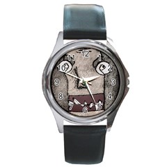 Sketchy Style Head Creepy Mask Drawing Round Metal Watch by dflcprintsclothing