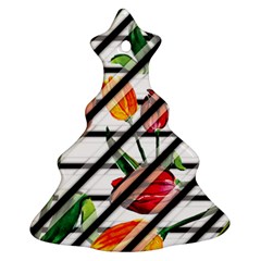 Stripes Tulips Pattern Ornament (christmas Tree)  by designsbymallika