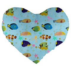 Underwater World Large 19  Premium Flano Heart Shape Cushions by SychEva