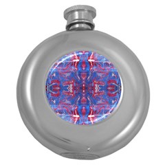 Red Blue Repeats Round Hip Flask (5 Oz) by kaleidomarblingart