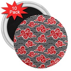 Red Black Waves 3  Magnets (10 Pack)  by designsbymallika