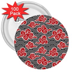Red Black Waves 3  Buttons (100 Pack)  by designsbymallika
