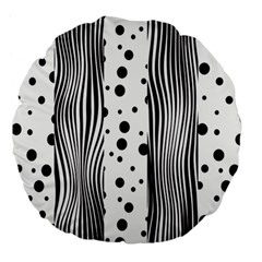 Stripes Black White Pattern Large 18  Premium Flano Round Cushions by designsbymallika
