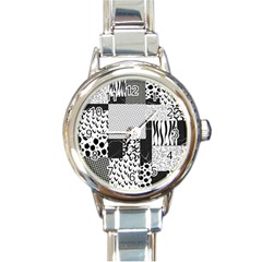 Black And White Pattern Round Italian Charm Watch by designsbymallika