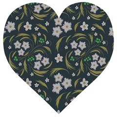 Folk Flowers Pattern Floral Surface Design Wooden Puzzle Heart
