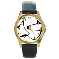 Black And White Abstract Linear Decorative Art Round Gold Metal Watch by dflcprintsclothing