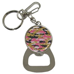 Abstract Glitter Gold, Black And Pink Camo Bottle Opener Key Chain by AnkouArts