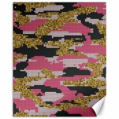 Abstract Glitter Gold, Black And Pink Camo Canvas 11  X 14  by AnkouArts