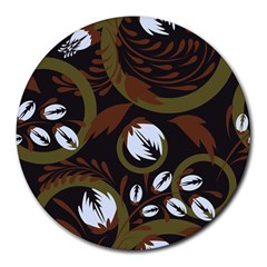 Folk Flowers Pattern Floral Surface Design Round Mousepads by Eskimos