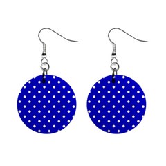 1950 Blue White Dots Mini Button Earrings