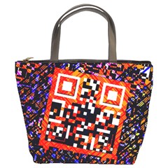 Root Humanity Bar And Qr Code In Flash Orange And Purple Bucket Bag by WetdryvacsLair