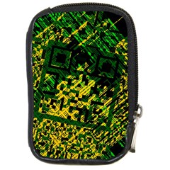 Root Humanity Bar And Qr Code Green And Yellow Doom Compact Camera Leather Case by WetdryvacsLair