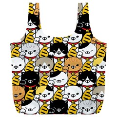 Cat-seamless-pattern-lucky-cat-japan-maneki-neko-vector-kitten-calico-pet-scarf-isolated-repeat-back Full Print Recycle Bag (xxxl) by elchino