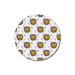 Lion Heads Pattern Design Doodle Rubber Coaster (round)  by Sapixe