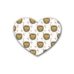Lion Heads Pattern Design Doodle Rubber Coaster (heart)  by Sapixe