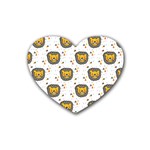Lion Heads Pattern Design Doodle Rubber Coaster (Heart)  Front