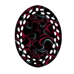 Blue And Red Stains Oval Filigree Ornament (two Sides) by SychEva