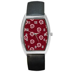 White Skulls On Red Shiny Background Barrel Style Metal Watch by SychEva