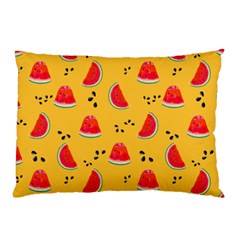 Slices Of Juicy Red Watermelon On A Yellow Background Pillow Case (two Sides) by SychEva