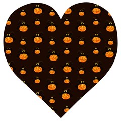 Halloween Pumpkins Pattern, Witch Hat Jack O  Lantern Wooden Puzzle Heart by Casemiro