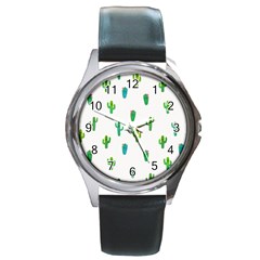 Funny Cacti With Muzzles Round Metal Watch by SychEva