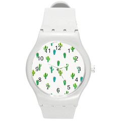 Funny Cacti With Muzzles Round Plastic Sport Watch (m) by SychEva