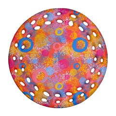 Multicolored Splashes And Watercolor Circles On A Dark Background Round Filigree Ornament (two Sides) by SychEva