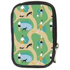 Girls With Dogs For A Walk In The Park Compact Camera Leather Case by SychEva