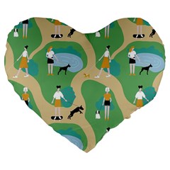 Girls With Dogs For A Walk In The Park Large 19  Premium Flano Heart Shape Cushions by SychEva